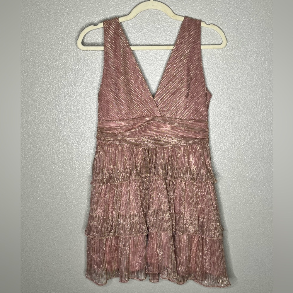 Altar'd State Pink Shimmer Ruffle Dress